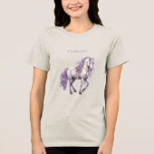 Lavendel Witte Bloemen Paard Cowgirl Tri-Blend Shirt (Voorkant)