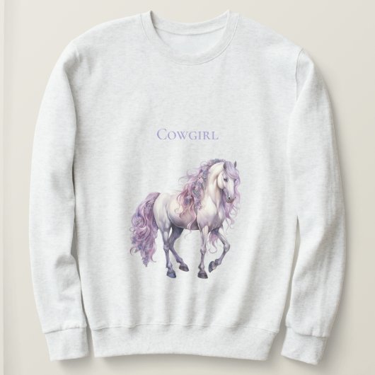 Lavendel Witte Bloemen Paard Cowgirl Trui (Design voorkant)
