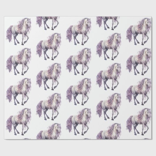 Lavendel Witte Bloemen Paard Cowgirl Verjaardag Cadeaupapier (Vlak)