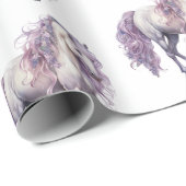 Lavendel Witte Bloemen Paard Cowgirl Verjaardag Cadeaupapier (Rol Hoek)