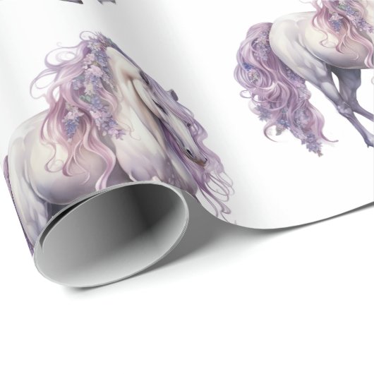 Lavendel Witte Bloemen Paard Cowgirl Verjaardag Cadeaupapier (Rol Hoek)