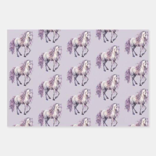 Lavendel Witte Bloemen Paard Cowgirl Verjaardag Inpakpapier Vel (Voorkant 3)