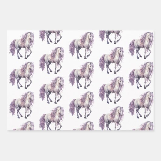 Lavendel Witte Bloemen Paard Cowgirl Verjaardag Inpakpapier Vel (Voorkant)