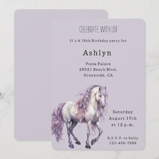 Lavendel Witte Bloemen Paard Cowgirl Verjaardag Kaart (Voorkant / Achterkant)