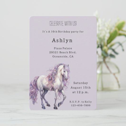 Lavendel Witte Bloemen Paard Cowgirl Verjaardag Kaart (Staand voorkant)