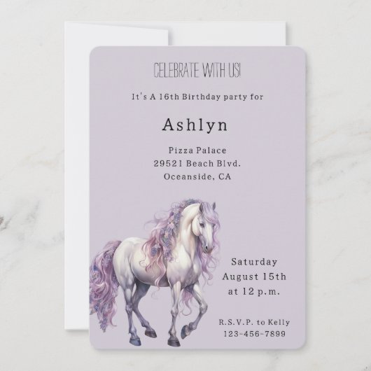 Lavendel Witte Bloemen Paard Cowgirl Verjaardag Kaart (Voorkant)