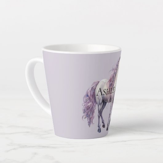 Lavendel Witte Bloemen Paard Latte Mok (Linkerhoek)