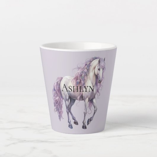 Lavendel Witte Bloemen Paard Latte Mok (Voorkant)