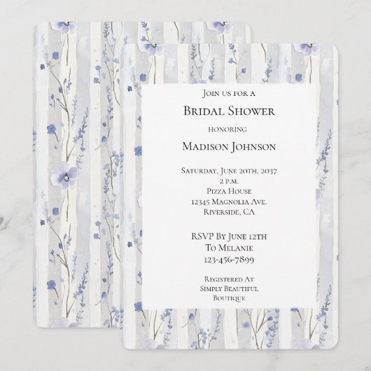  Lavendel Witte Bloemen Strepen Vrijgezellenfeest Kaart (Voorkant / Achterkant)