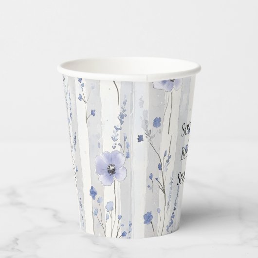 Lavendel Witte Bloemen Strepen Vrijgezellenfeest Papieren Bekers (Rechts)