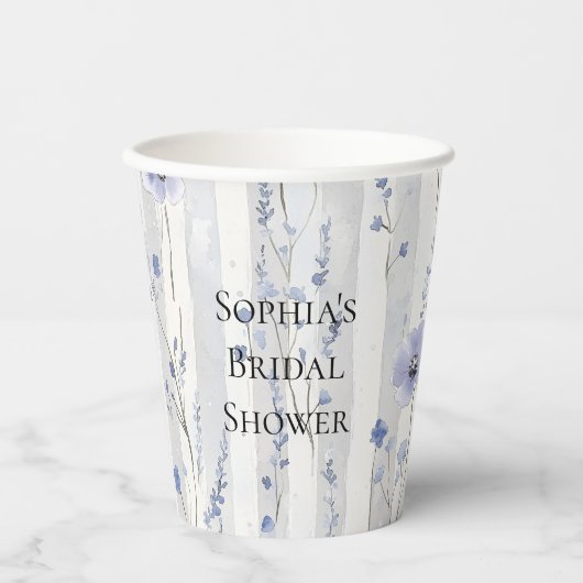  Lavendel Witte Bloemen Strepen Vrijgezellenfeest Papieren Bekers (Voorkant)