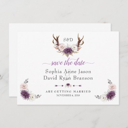 Lavendel Witte Blush Bloemengewei Huwelijk Save The Date (Voorkant / Achterkant)