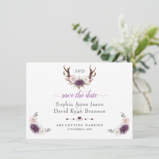 Lavendel Witte Blush Bloemengewei Huwelijk Save The Date (Staand voorkant)