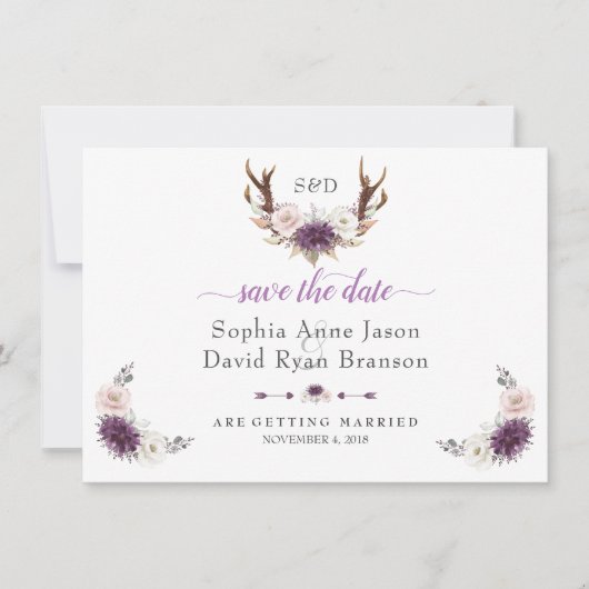 Lavendel Witte Blush Bloemige Geweien Bruiloft Save The Date (Voorkant)