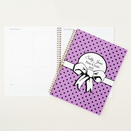 Lavendel witte boog & zwarte stippen gepersonalise planner (Display)