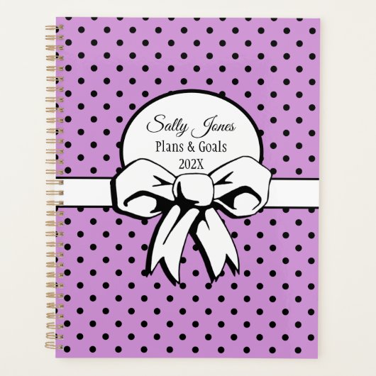 Lavendel witte boog & zwarte stippen gepersonalise planner (Voorkant)