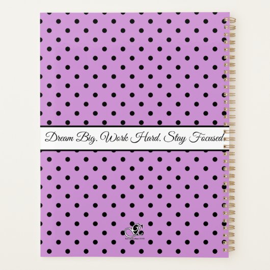 Lavendel witte boog & zwarte stippen gepersonalise planner (Achterkant)