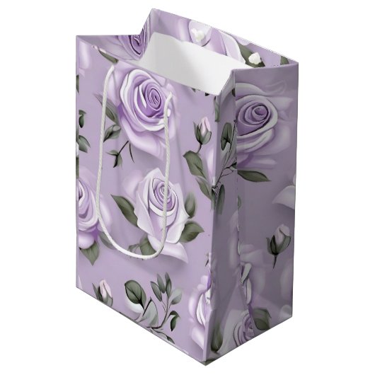 Lavendel & witte bruiloft geschenkzak medium cadeauzakje (Voorkant Gekanteld)