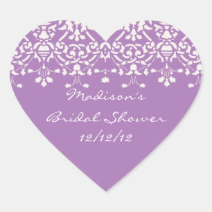 Lavendel & Witte Damast Bruid Douche Hart Sticker