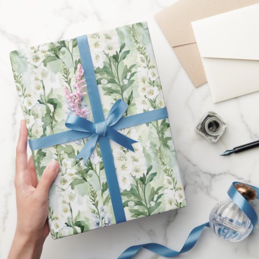 Lavendel Witte Delfinium Bloemen Bruidsontvangst Cadeaupapier (Geschenken)