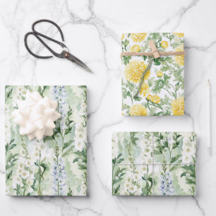 Lavendel Witte Delphinium Bloemen Bruidsdouche Inpakpapier Vel