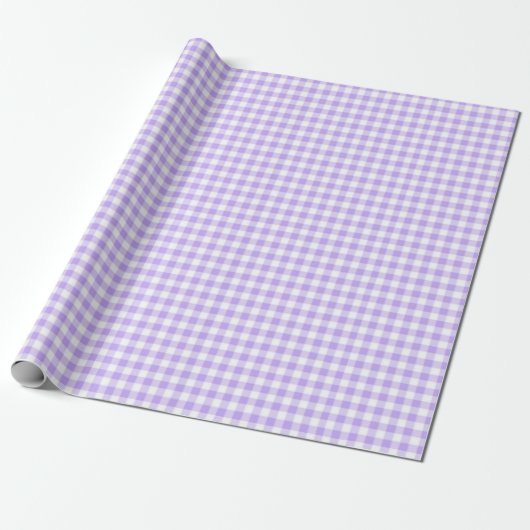 Lavendel Witte Gingham Verjaardagsfeest Bruiloft Cadeaupapier (Uitgerold)