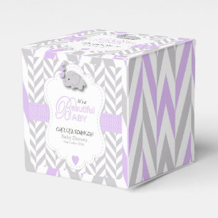 Lavendel, Witte Grijze Olifant Baby Shower 2 Bedankdoosjes