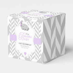 Lavendel, Witte Grijze Olifant Baby Shower Bedankdoosjes
