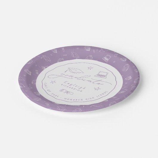 Lavendel Witte Hand Getrokken Afstudeerder Partij Papieren Bordje (Gekanteld)