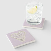 Lavendel Witte Hart Franje Stenen Onderzetter (Zijkant)
