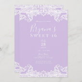 Lavendel & Witte Kant Elegant Sweet 16 Feest    Kaart (Voorkant / Achterkant)