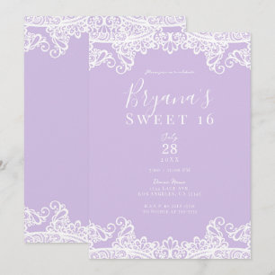 Lavendel & Witte Kant Elegant Sweet 16 Feestje Kaart