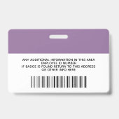 Lavendel Witte Moderne Foto Logo Personeelsbadge Badge (Achterkant)