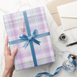Lavendel Witte Pastel Geruite Mist Plaid Patroon Cadeaupapier