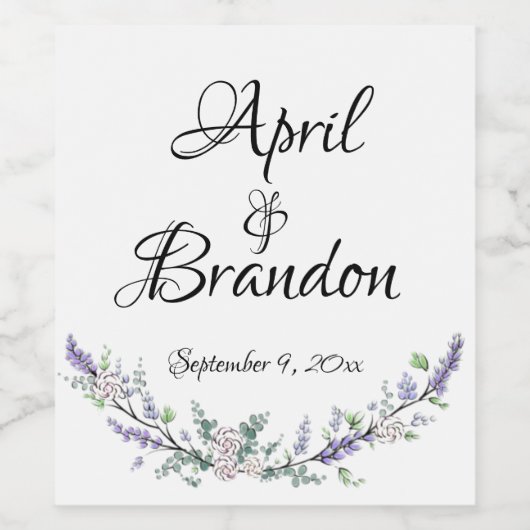 Lavendel, witte rozen, Eucalyptus Botanical  Wijn Etiket (Enkel label)