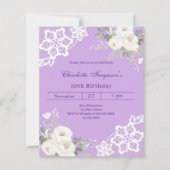 Lavendel witte rozen kant verjaardagsuitnodiging (Voorkant)