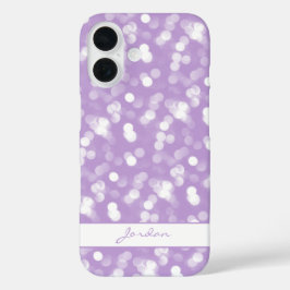  Lavendel & Witte Sparkle Lights w / Naam iPhone 16 Hoesje