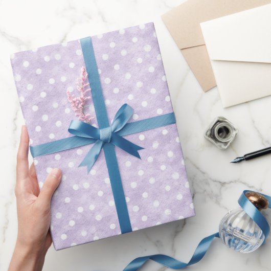 Lavendel Witte Stippen Verjaardag Cadeaupapier (Geschenken)