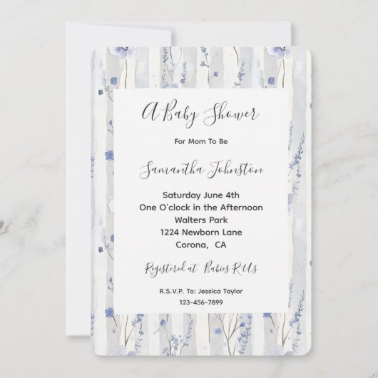  Lavendel Witte Strepen Floral Baby shower Kaart (Voorkant)