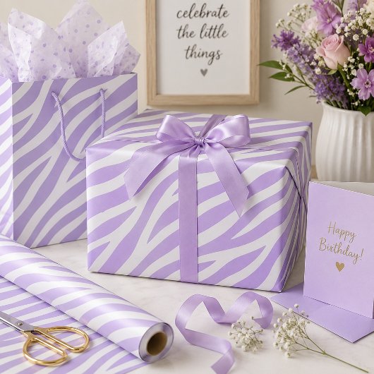 Lavendel & Witte Zebra Strepen Dierprint Cadeaupapier