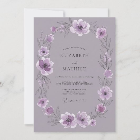 Lavendel Zachte Bloeiende Bruiloft Kaart (Voorkant)