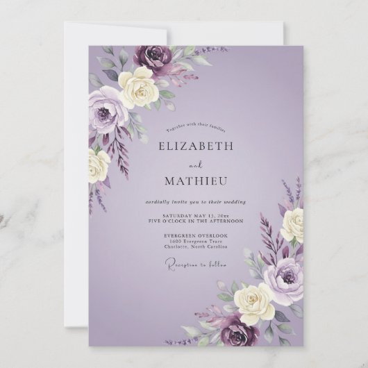Lavendel Zachte Bloemrijke Bruiloft Kaart (Voorkant)