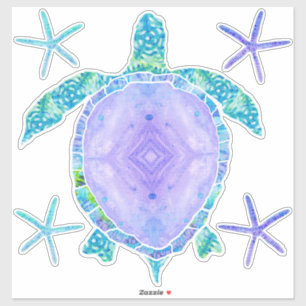 Lavendel Zee Turtle n Starfish Beach Ocean Decor Sticker