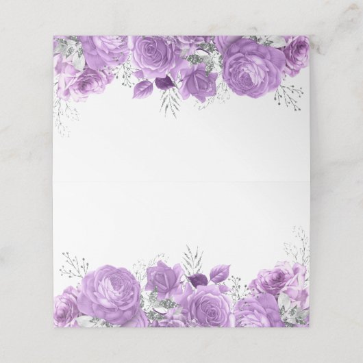 Lavendel & Zilver Bloemstuk Bruiloft Plaatskaartje (Buitenkant ongevouwen)