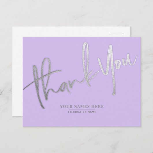 Lavendel Zilver Dank u Elegant Universal Briefkaart (Voorkant / Achterkant)