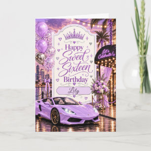 Lavendel Zilver Luxe Sweet Sixteen Verjaardag Kaart