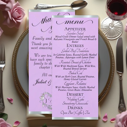 Lavendel/Zilver - Monogram & Dankjewel Menu