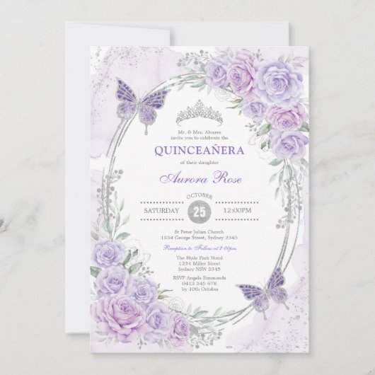 Lavendel Zilver Quinceanera Mis Quince 15 Anos Kaart (Voorkant)