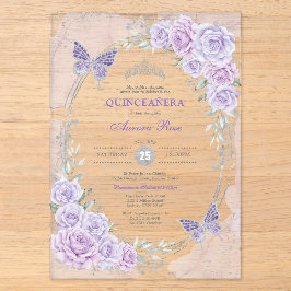 Lavendel Zilver Quinceanera Mis Quince 15 Jaar Acryl Uitnodigingen