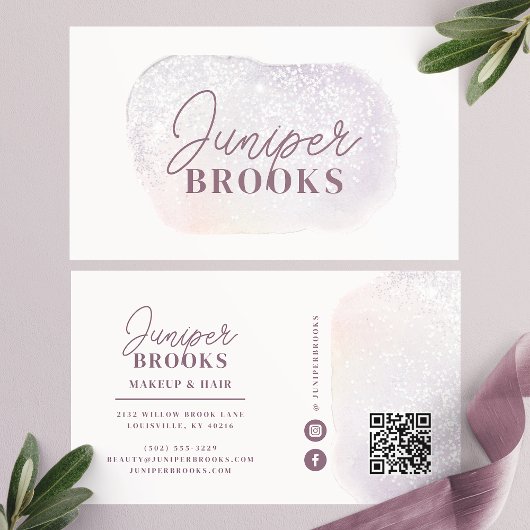Lavendel Zilver Social Media QR Code Glitter Visitekaartje
